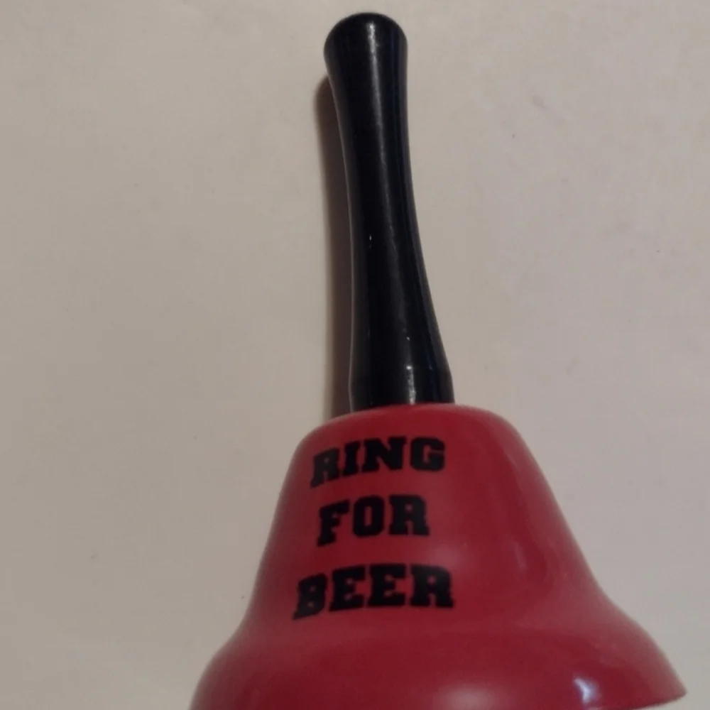 X1) Red “Ring for Beer” Party Bell | Black Handle | Bar & Party Decor